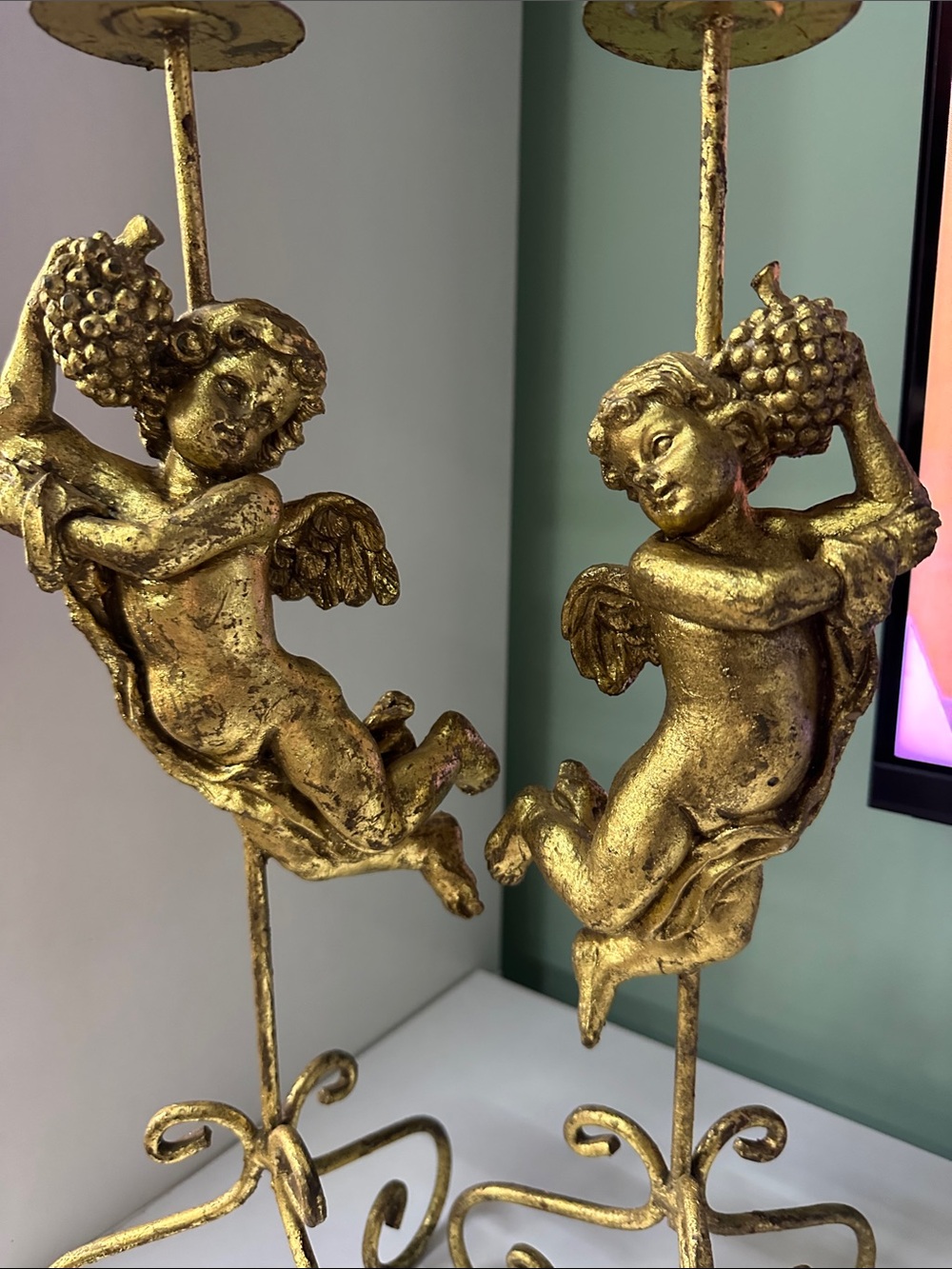 Gold Cherub Candle Holders - Decorative Pair - Picture 2 of 6